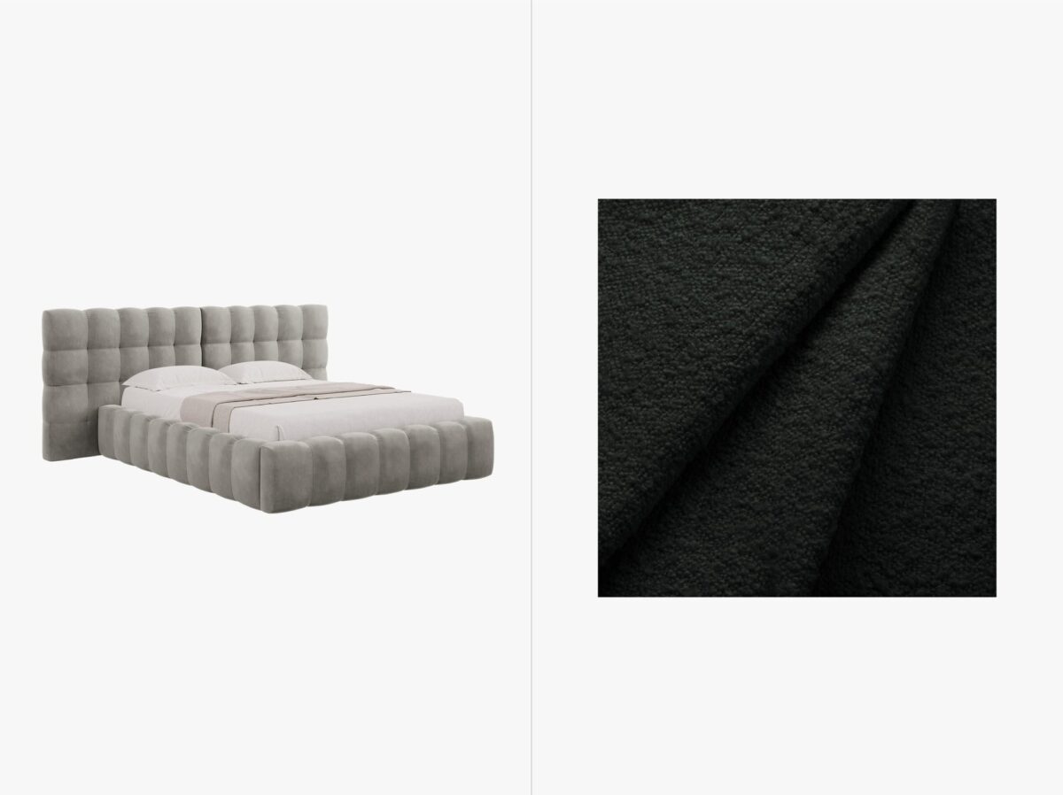 Letto matrimoniale Mamaia in tessuto Bouclé con contenitore e testiera doppia - 180x200 cm - immagine 3