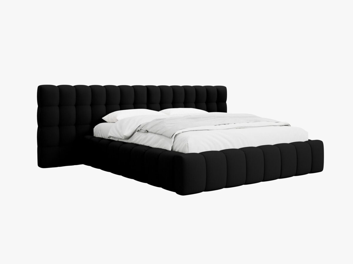 Letto matrimoniale Mamaia in tessuto strutturato Neve con contenitore e testiera doppia - 180x200 cm - immagine 13