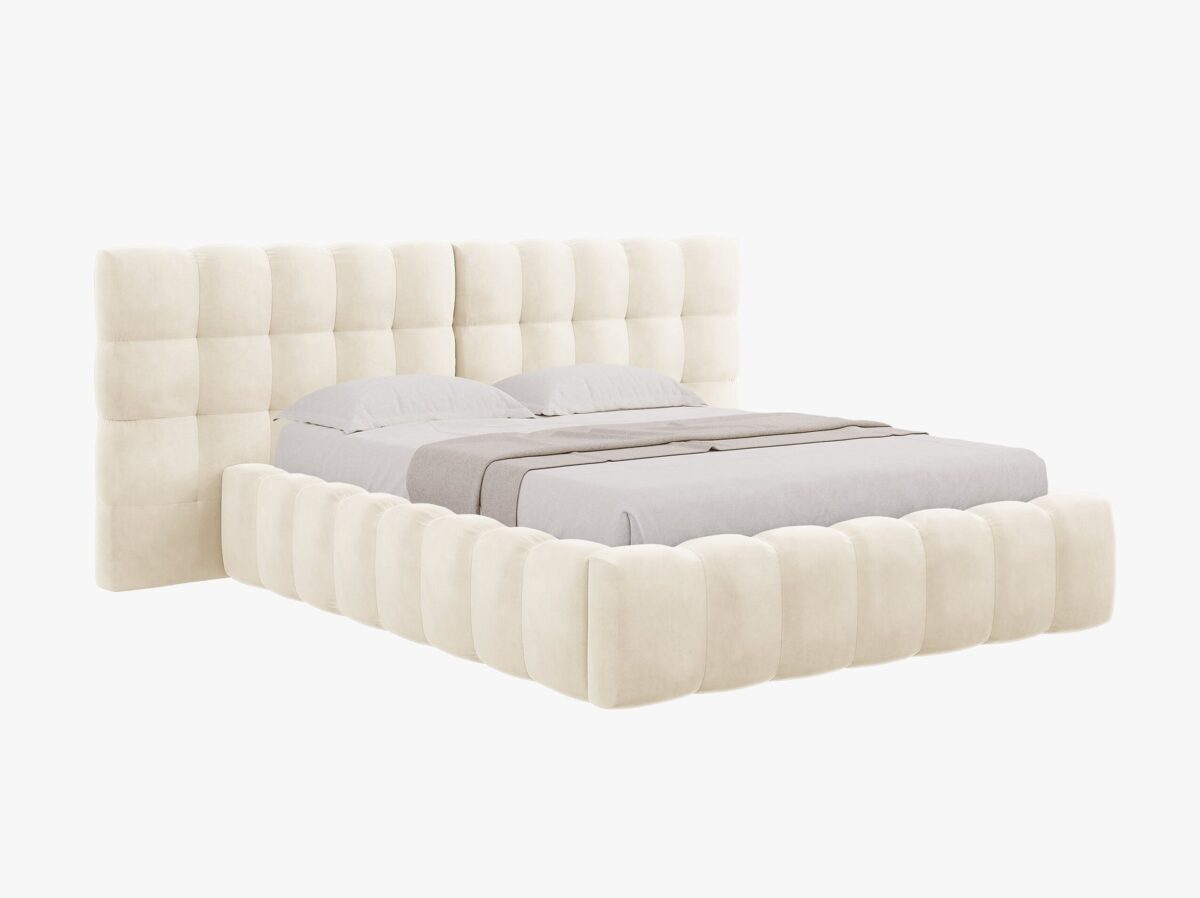 Letto matrimoniale Mamaia in velluto Bluvel con contenitore e testiera doppia - 200x200 cm - immagine 10