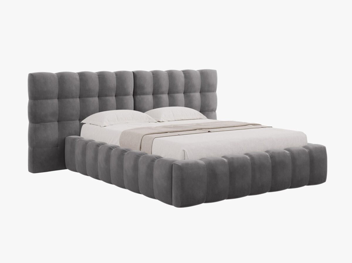 Letto matrimoniale Mamaia in velluto Bluvel con contenitore e testiera doppia - 200x200 cm - immagine 9