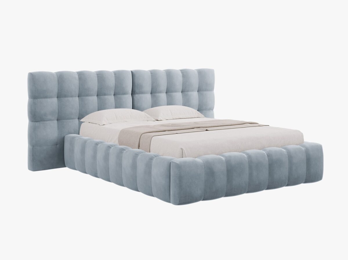 Letto matrimoniale Mamaia in velluto Bluvel con contenitore e testiera doppia - 200x200 cm - immagine 12