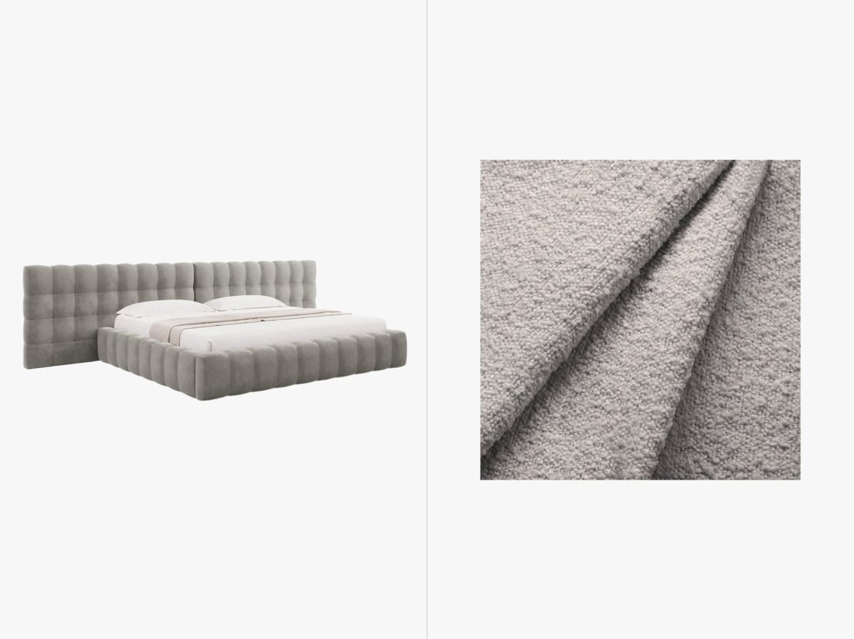 Letto matrimoniale Mamaia in tessuto Bouclé con contenitore e testiera doppia - 200x200 cm - immagine 3