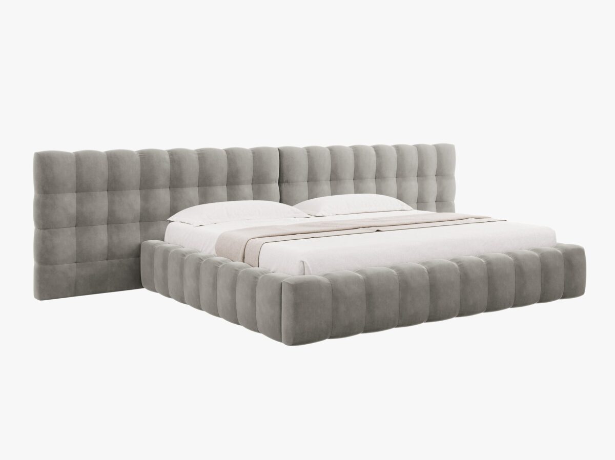 Letto matrimoniale Mamaia in velluto Bluvel con contenitore e testiera doppia - 200x200 cm - immagine 2