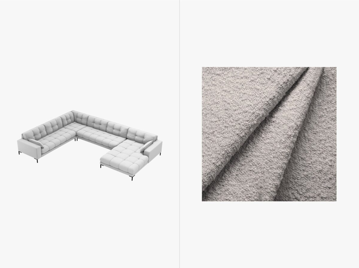 Divano angolare Mamaia 7 posti in tessuto Bouclé gambe nere - L327 cm - immagine 3