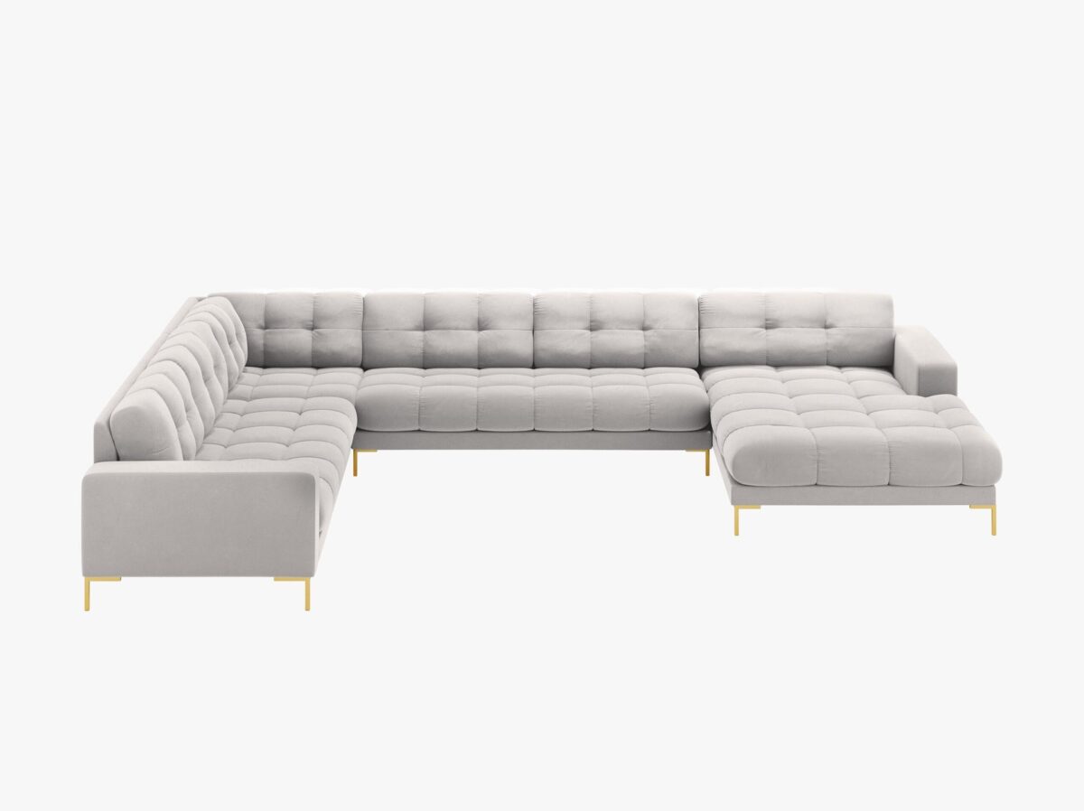 Divano angolare Mamaia 7 posti in velluto Bluvel gambe oro - L327 cm - immagine 4