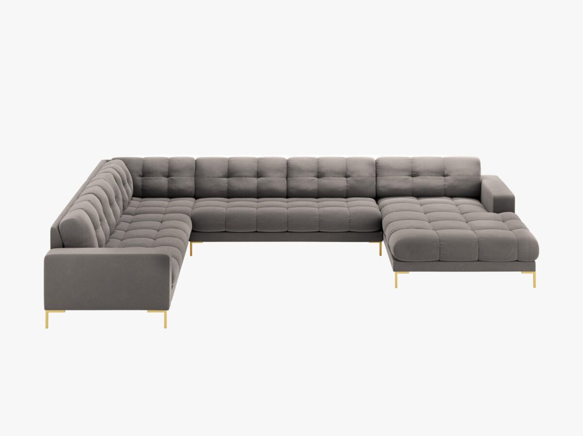 Divano angolare Mamaia 7 posti in velluto Bluvel gambe oro - L327 cm - immagine 10