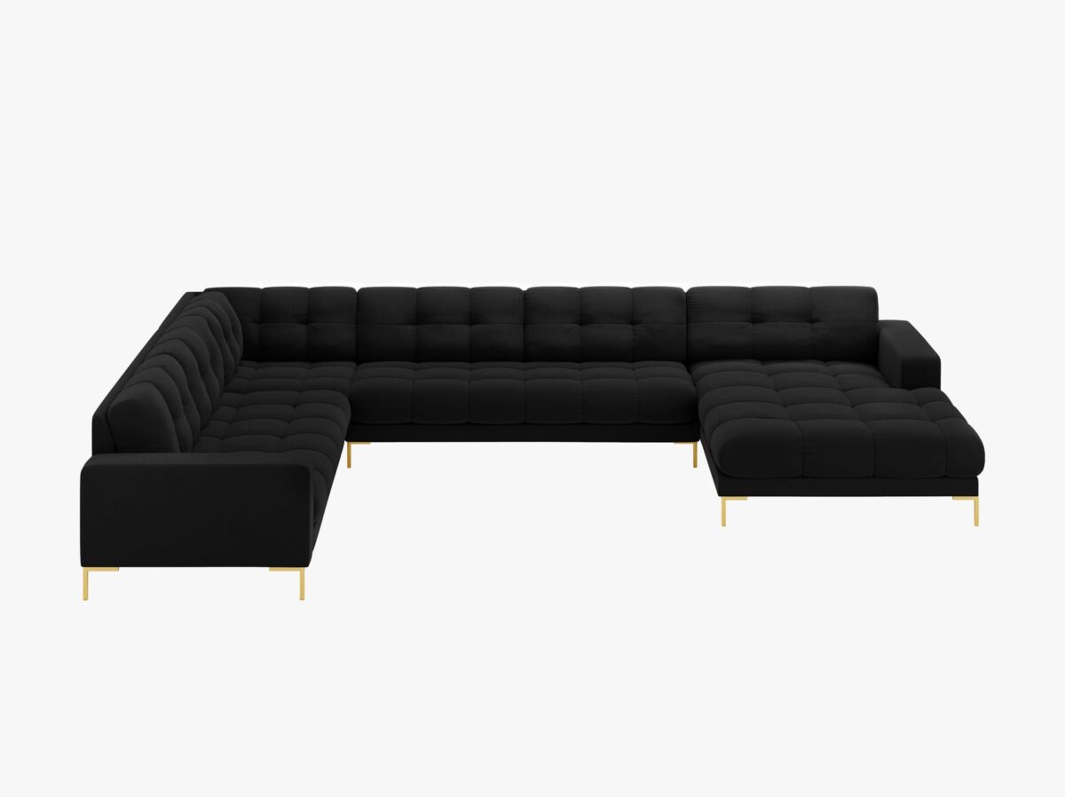 Divano angolare Mamaia 7 posti in velluto Bluvel gambe oro - L327 cm - immagine 3
