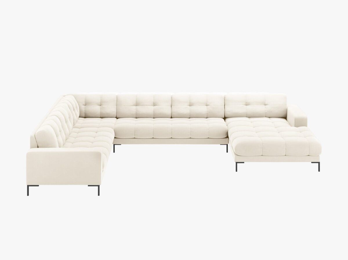 Divano angolare Mamaia 7 posti in velluto Bluvel gambe nere - L327 cm - immagine 10