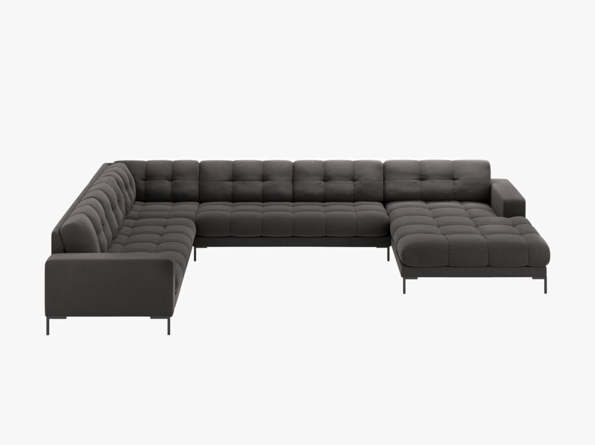 Divano angolare Mamaia 7 posti in velluto Bluvel gambe nere - L327 cm - immagine 17