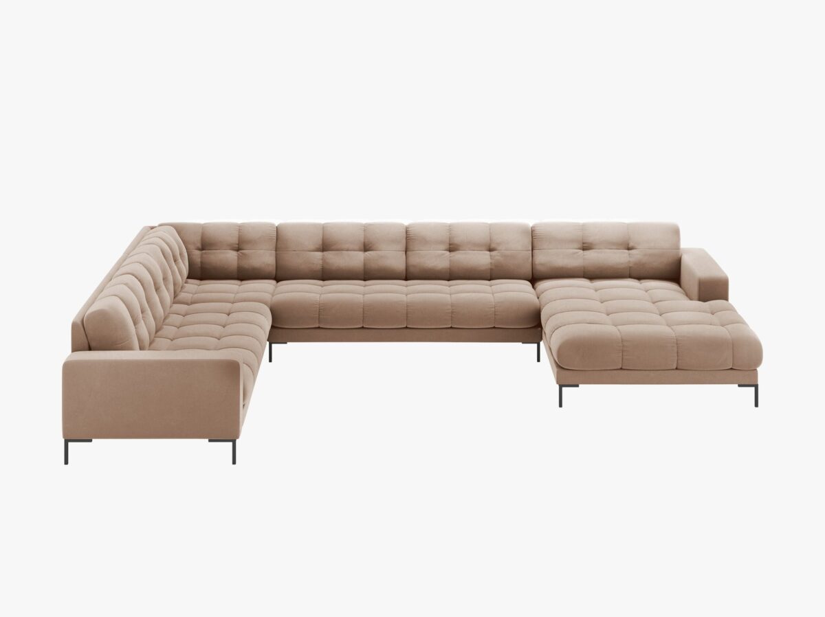 Divano angolare Mamaia 7 posti in velluto Bluvel gambe nere - L327 cm - immagine 11