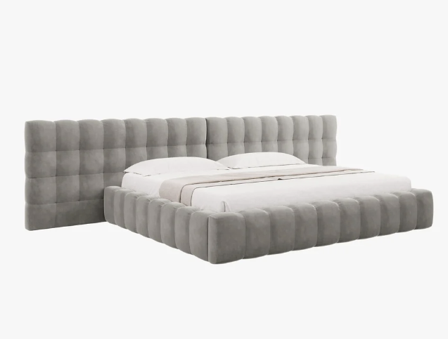 Screenshot 2025-10-01 102159 Letto matrimoniale Mamaia in tessuto Bouclé con contenitore e testiera doppia - 200x200 cm - immagine 1