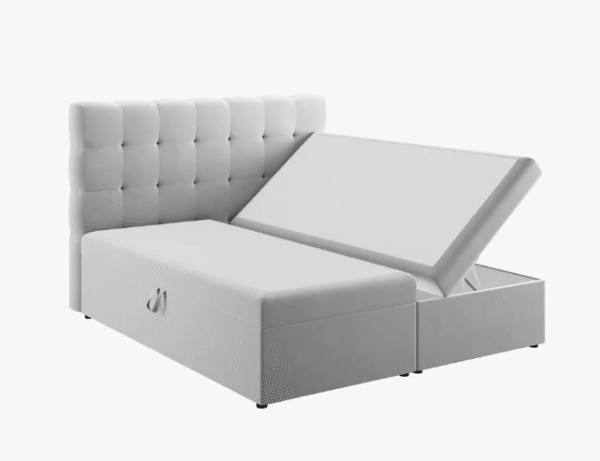 Letto boxspring Mamaia in tessuto Bouclé con contenitore e testiera - 140x200 cm
