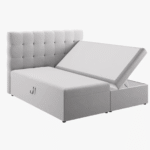 Letto boxspring Mamaia in tessuto Bouclé con contenitore e testiera – 180×200 cm