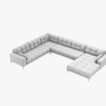 Divano angolare Mamaia 7 posti in tessuto Bouclé gambe oro - L327 cm
