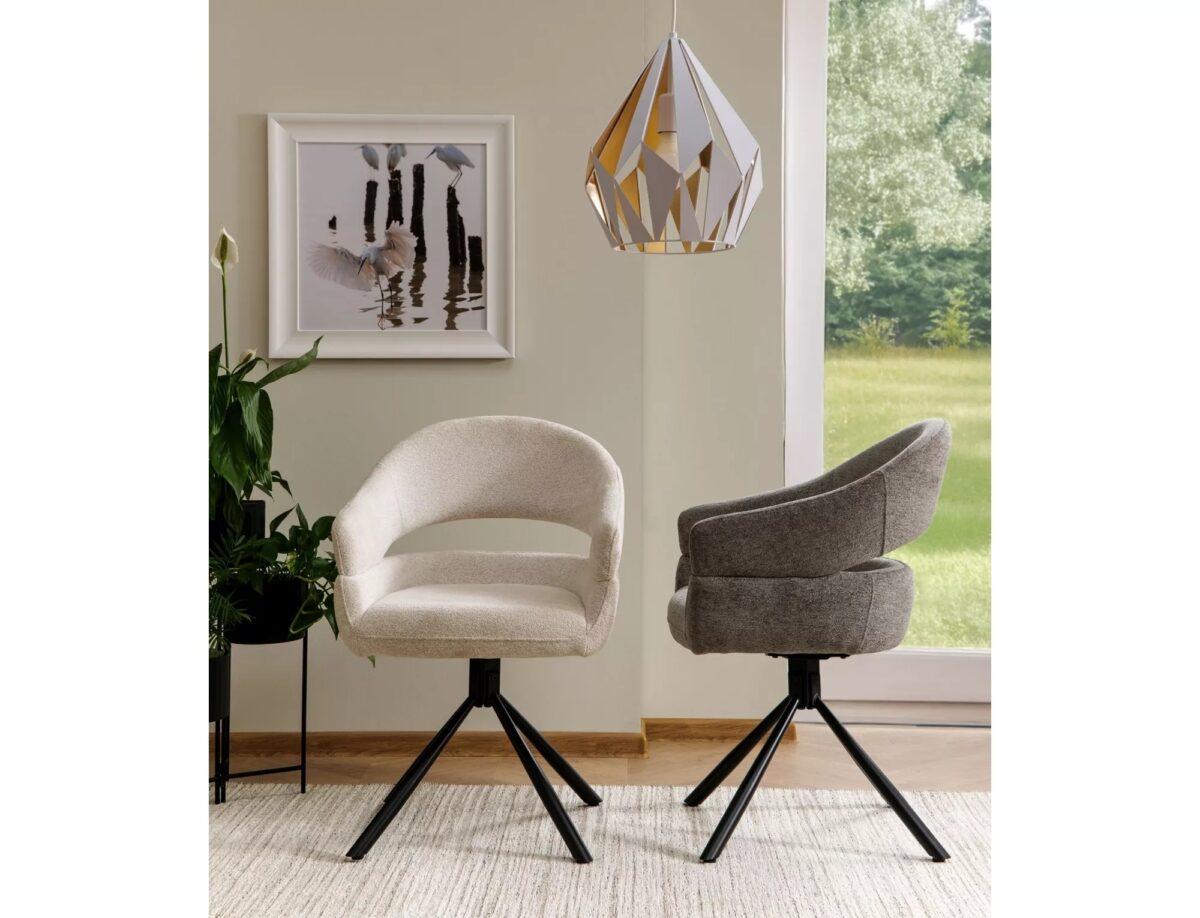Sedia Borgo Raven in tessuto grigio con struttura in metallo nero opaco e seduta girevole auto-return – 58x87 cm - immagine 2