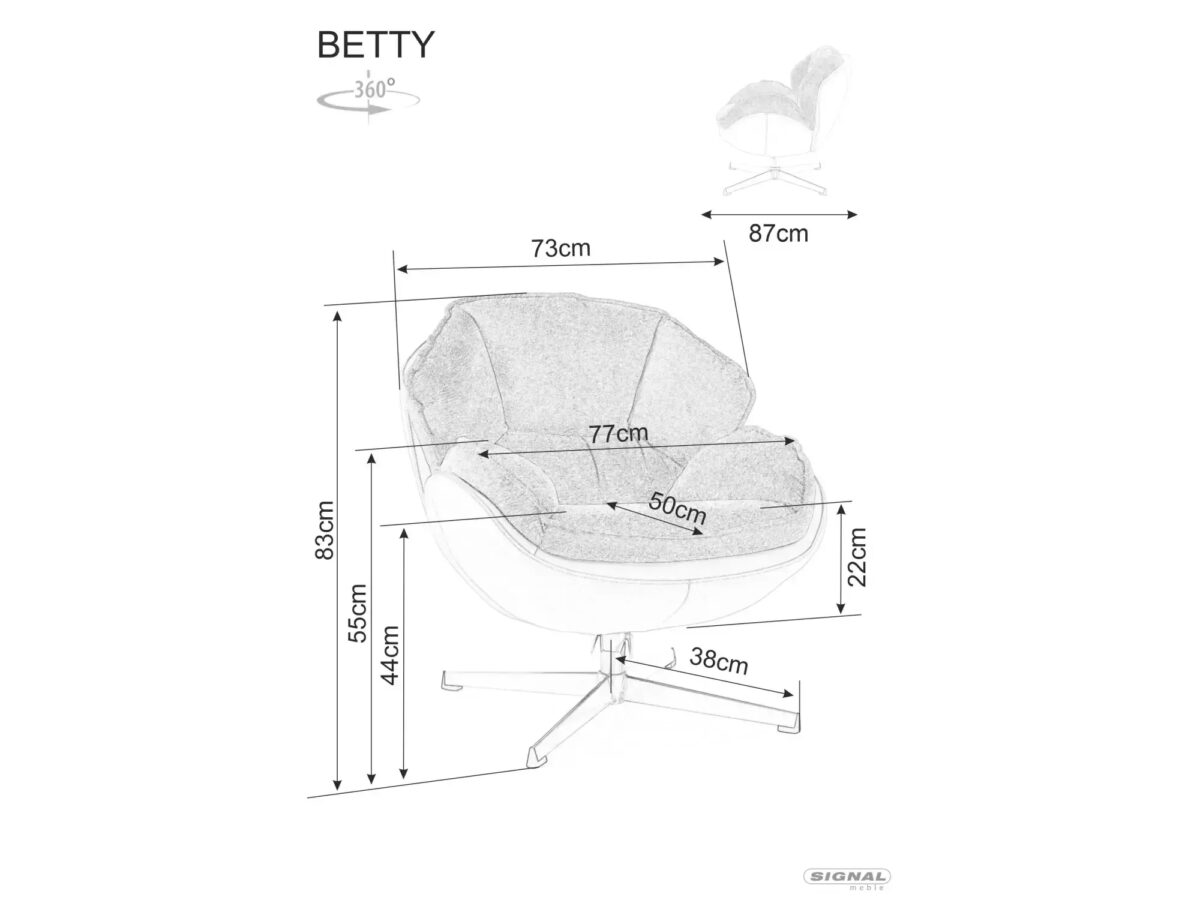 Poltrona Betty in tessuto grigio con struttura in metallo nero e seduta girevole – 73x87x83 cm - immagine 4