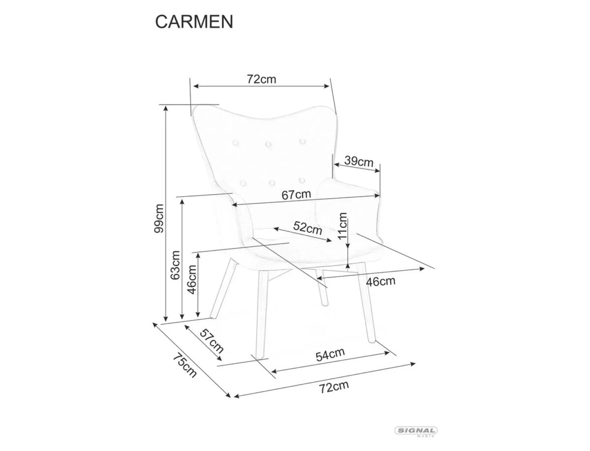 Poltrona Carmen Raven in tessuto grigio chiaro Raven 15 con struttura in legno nero opaco – 72x75x99 cm - immagine 4