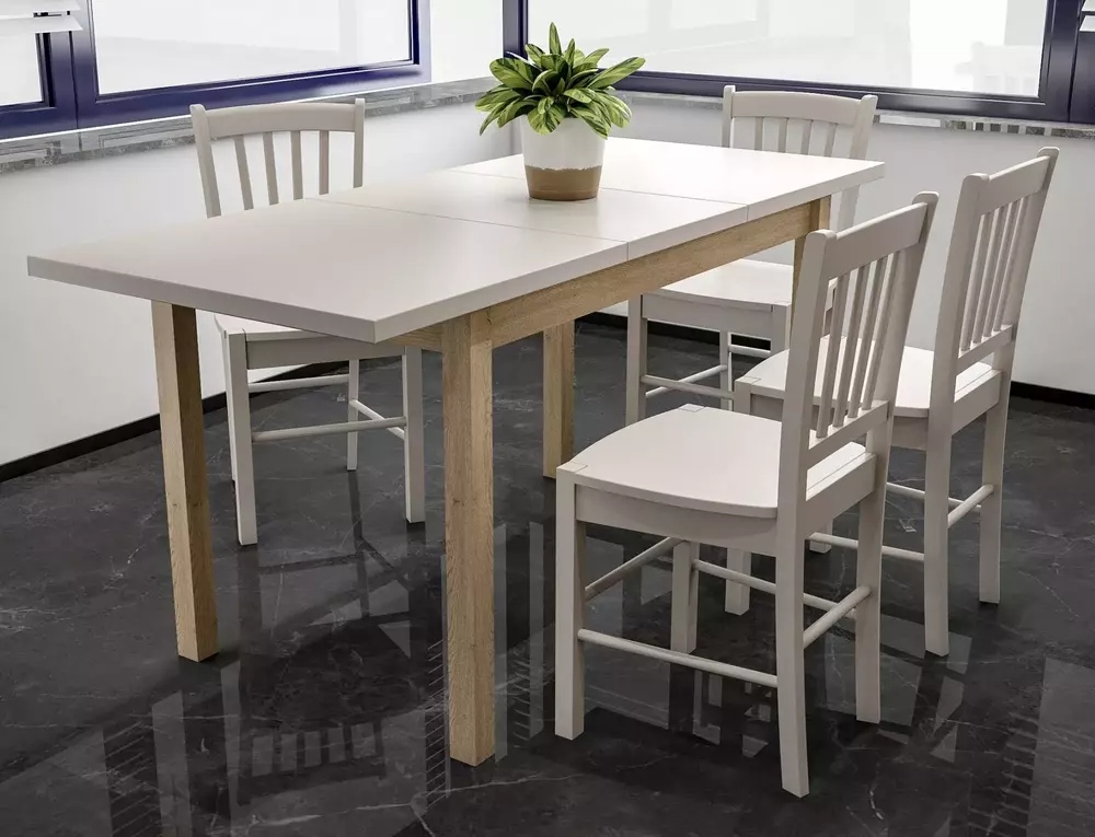 foto_add-10425 Tavolo Adam estensibile in MDF effetto rovere Cremona Torro e piano laminato color cashmere – 100-140x60 cm - immagine 1