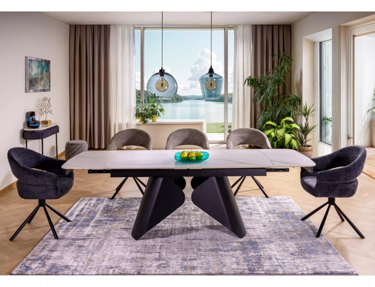 Sedia Borgo Raven in tessuto grigio con struttura in metallo nero opaco e seduta girevole auto-return – 58x87 cm - immagine 3