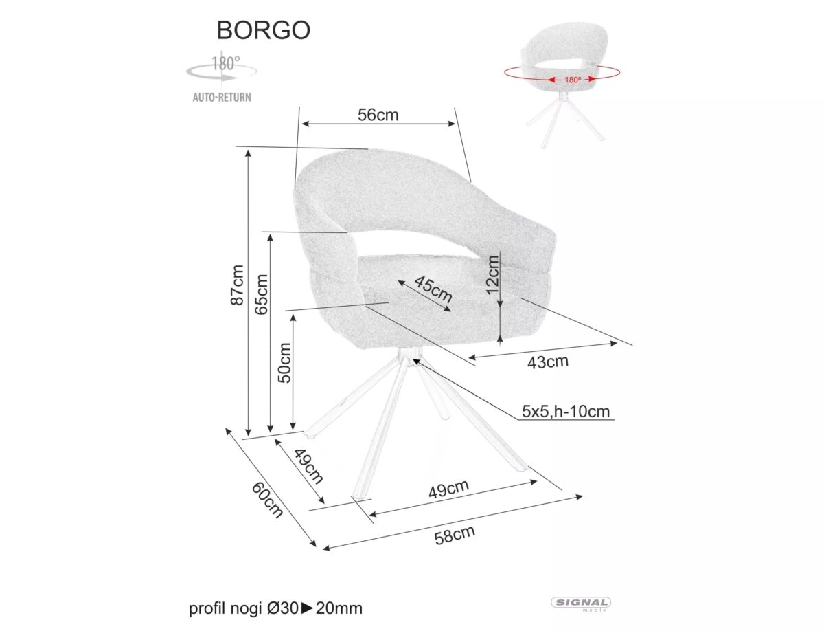 Sedia Borgo Raven in tessuto grigio con struttura in metallo nero opaco e seduta girevole auto-return – 58x87 cm - immagine 6