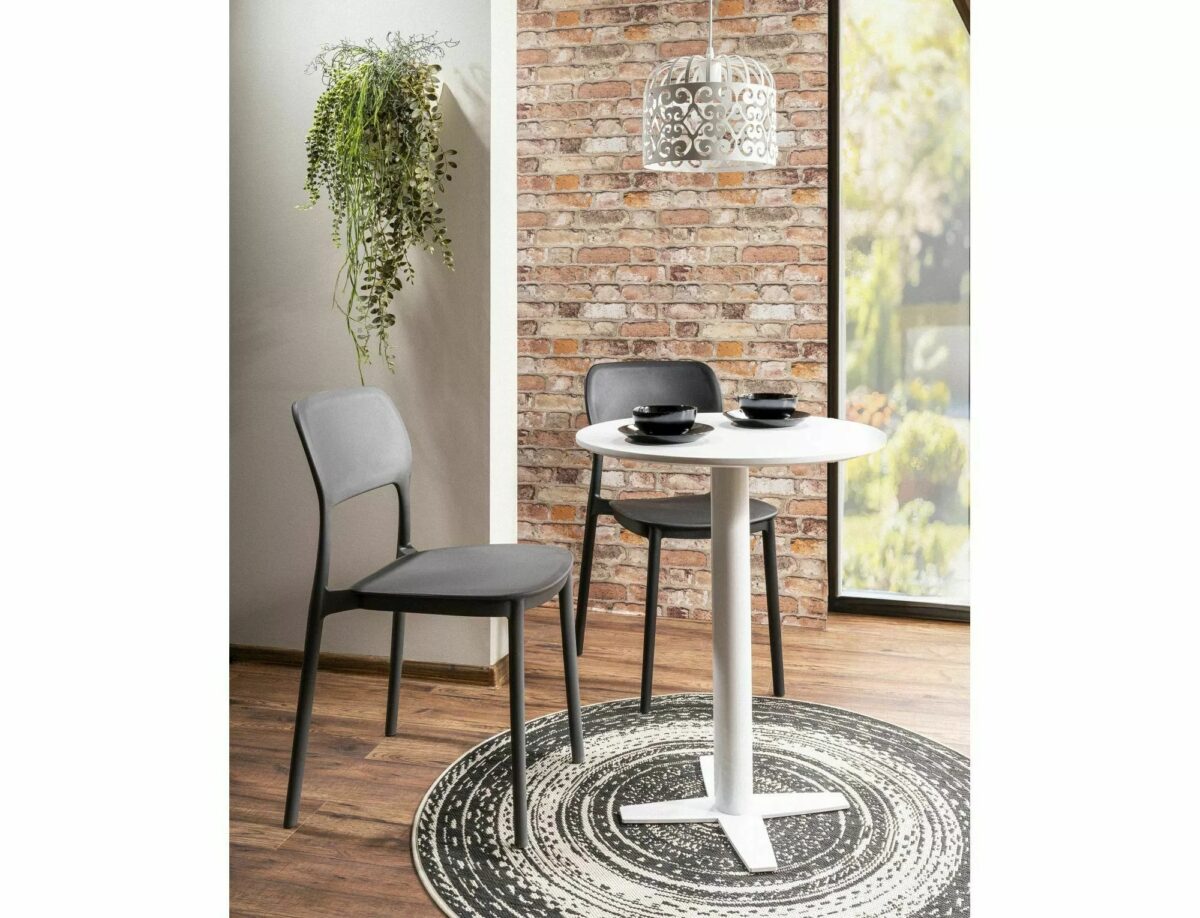 Tavolo bar BT002 in MDF bianco opaco e struttura in metallo – Ø60x76 cm - immagine 2