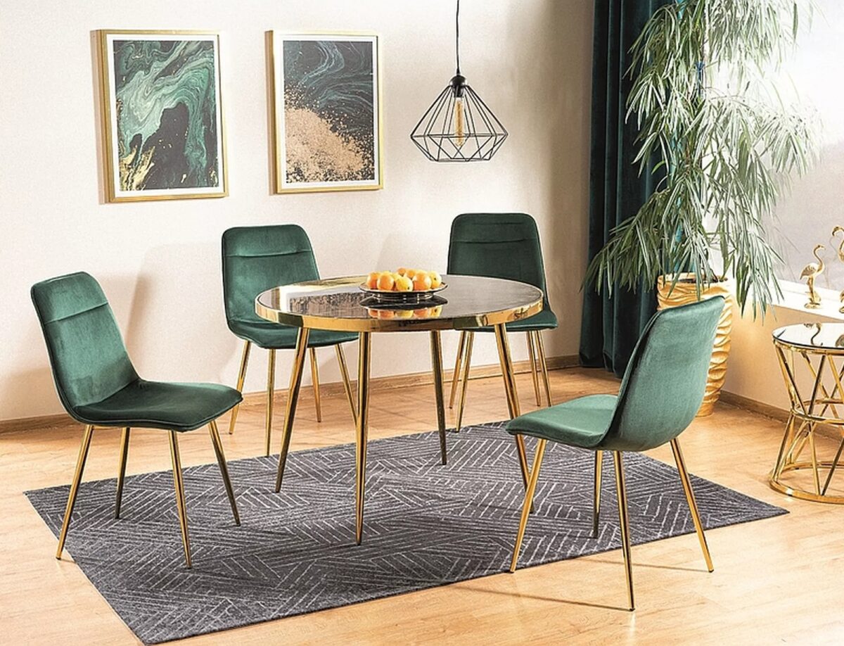 Tavolo Calvin rotondo in vetro effetto marmo nero con struttura in metallo oro – Ø100x75 cm - immagine 2