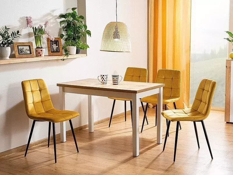 foto_add-508 Tavolo Adam in MDF bianco opaco e piano laminato effetto rovere Wotan – 100x60 cm - immagine 1
