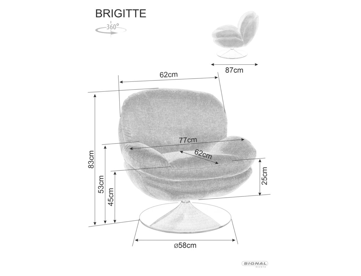 Poltrona Brigitte Brego in tessuto curry Brego con struttura in metallo cromato e seduta girevole – 77x87x83 cm - immagine 7