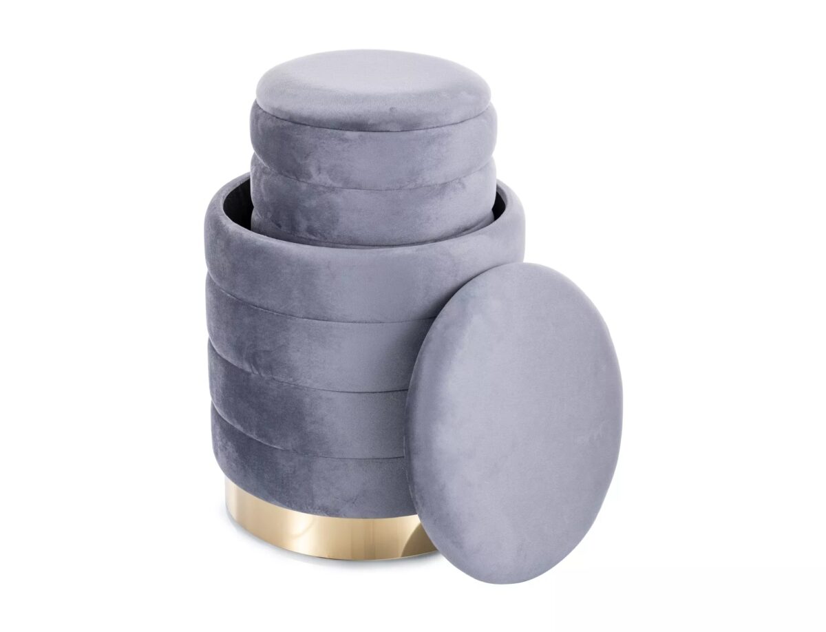 Pouf Britta Velvet con contenitore in velluto color grigio – set da 2 - immagine 3
