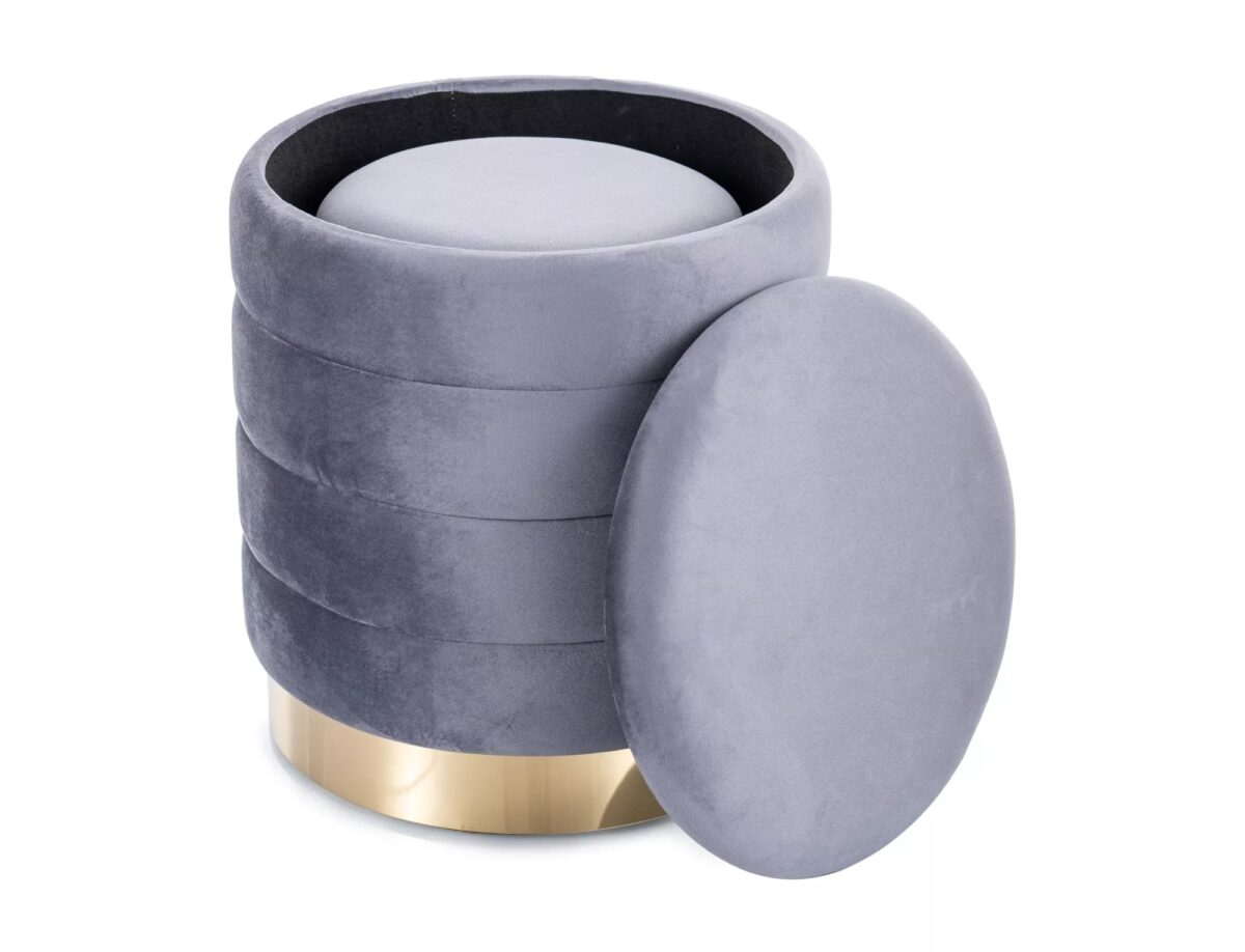 Pouf Britta Velvet con contenitore in velluto color grigio – set da 2 - immagine 4
