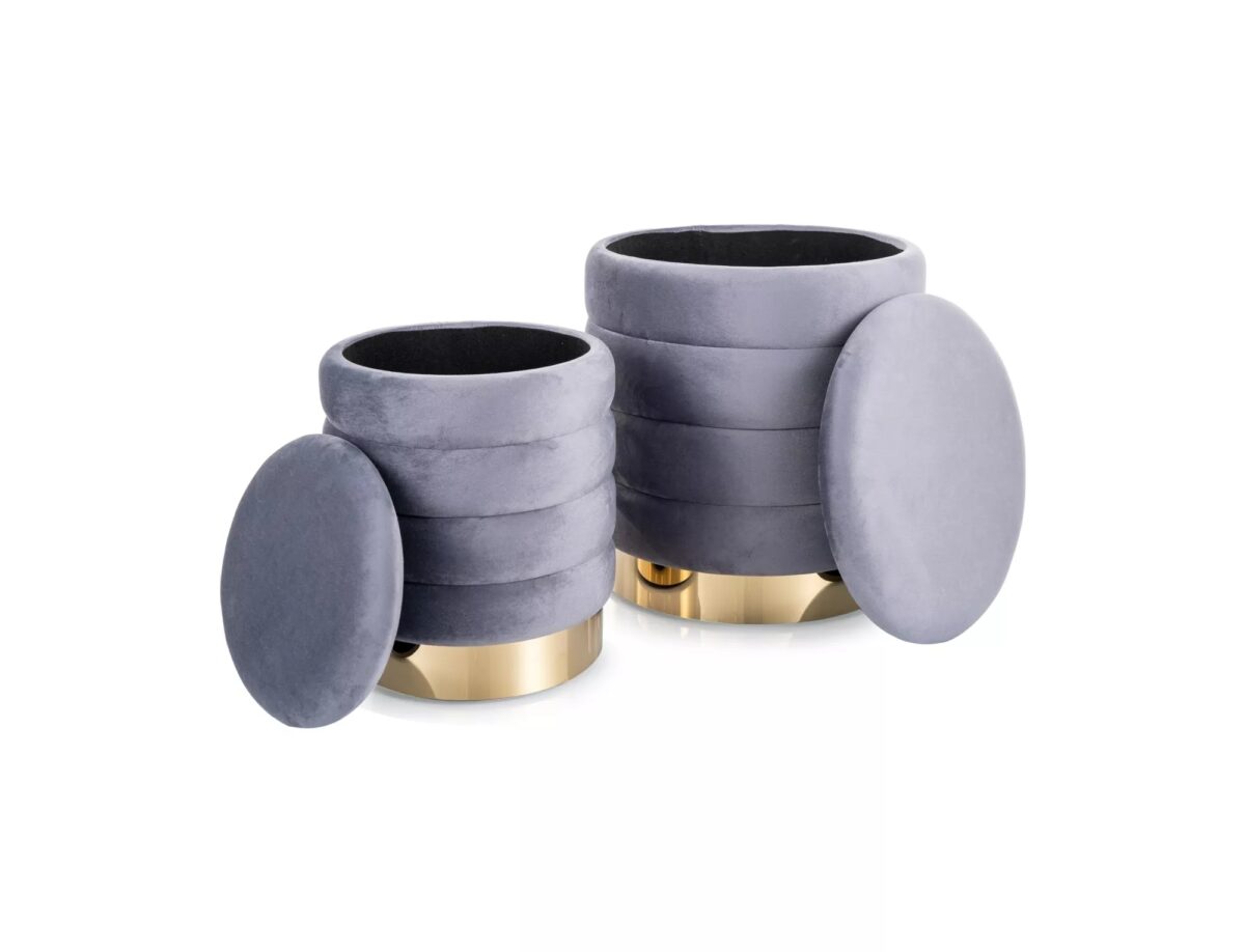 Pouf Britta Velvet con contenitore in velluto color grigio – set da 2 - immagine 2