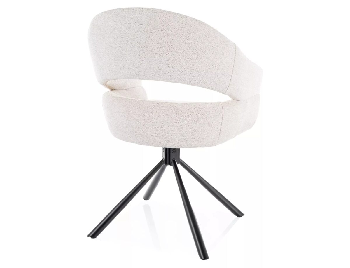 Sedia Borgo Raven in tessuto beige con struttura in metallo nero opaco e seduta girevole auto-return – 58x87 cm - immagine 3
