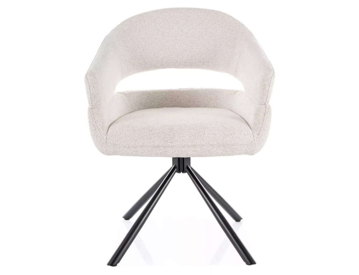 Sedia Borgo Raven in tessuto beige con struttura in metallo nero opaco e seduta girevole auto-return – 58x87 cm - immagine 4