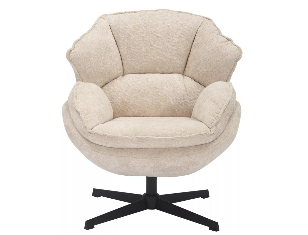 Poltrona Betty in tessuto beige con struttura in metallo nero e seduta girevole – 73x87x83 cm - immagine 7