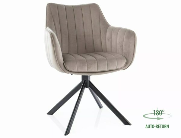 Sedia Azalia in velluto Bluvel con rotazione automatica 180° – colore beige scuro e struttura in metallo nero opaco