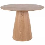 Tavolo Angel rotondo in MDF con impiallacciatura naturale rovere e dettagli nero opaco – Ø100 cm