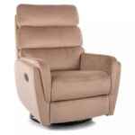 Poltrona reclinabile Argos in velluto Bluvel con funzione girevole e dondolo – colore beige