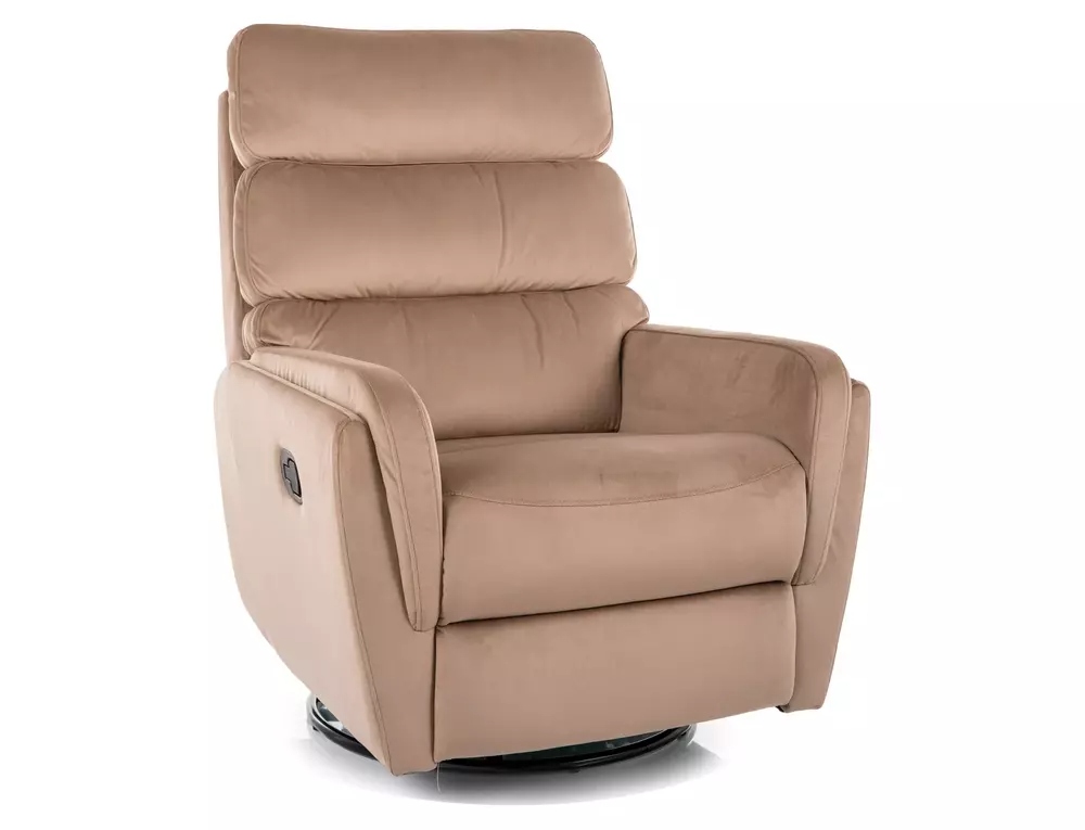 product-2725 Poltrona reclinabile Argos in velluto Bluvel con funzione girevole e dondolo – colore beige - immagine 1