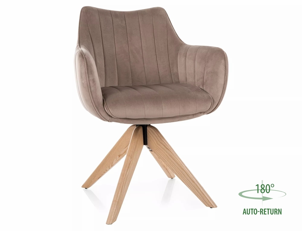 product-2733 Sedia Azalia D in velluto Bluvel con rotazione automatica 180° – colore beige scuro e gambe in legno di frassino - immagine 1