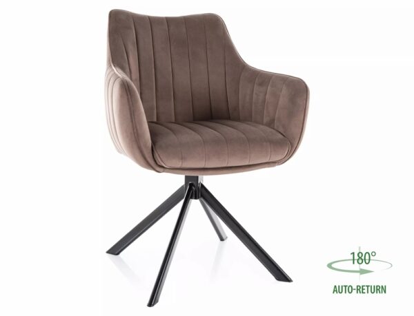 Sedia Azalia in velluto Bluvel con rotazione automatica 180° – colore cappuccino e struttura in metallo nero opaco