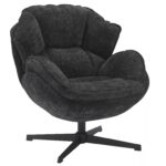 Poltrona Betty in tessuto nero con struttura in metallo nero e seduta girevole – 73x87x83 cm