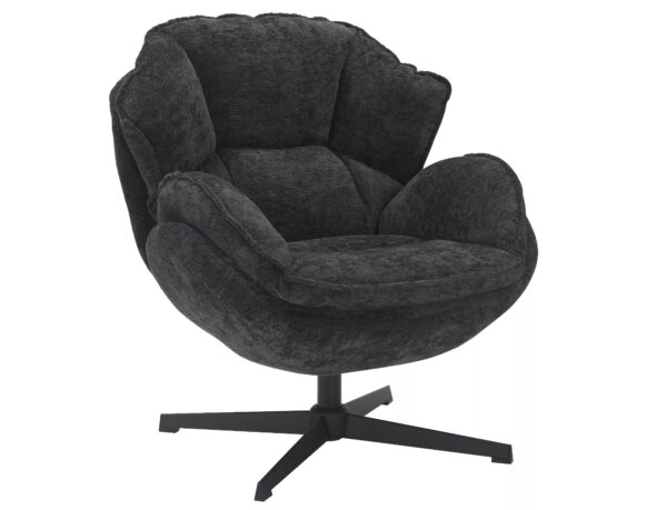 Poltrona Betty in tessuto nero con struttura in metallo nero e seduta girevole – 73x87x83 cm