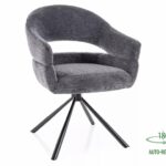 Sedia Borgo Raven in tessuto grigio scuro con struttura in metallo nero opaco e seduta girevole auto-return – 58x87 cm