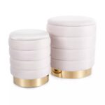 Pouf Britta Velvet con contenitore in velluto color beige chiaro – set da 2