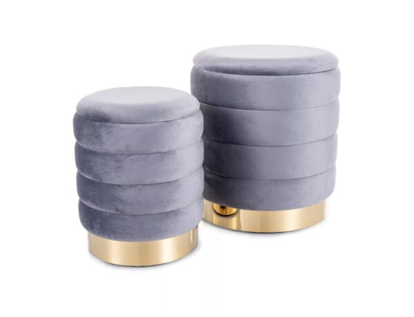 Pouf Britta Velvet con contenitore in velluto color grigio – set da 2