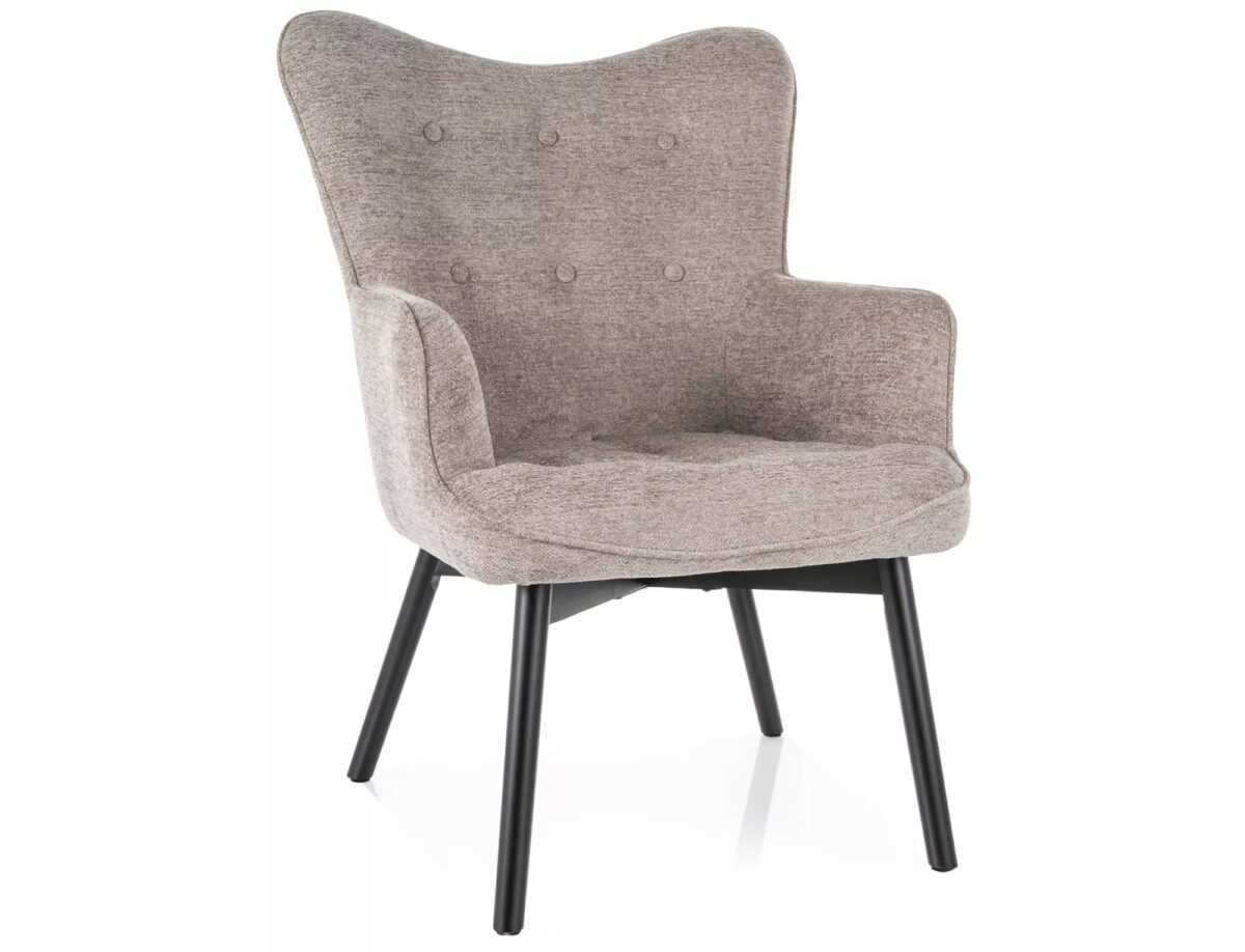 Poltrona Carmen Raven in tessuto color beige scuro con struttura in legno nero opaco – 72x75x99 cm - immagine 4