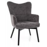 Poltrona Carmen Raven in tessuto grigio chiaro Raven 15 con struttura in legno nero opaco – 72x75x99 cm