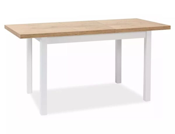 Tavolo Adam estensibile in MDF bianco opaco e piano laminato rovere Lancelot – 120-160x68 cm