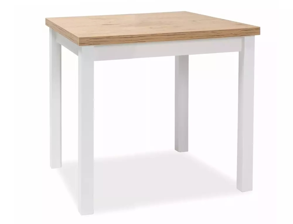 product-3076 Tavolo Adam in MDF bianco opaco e piano laminato effetto rovere Lancelot – 80x80 cm - immagine 1