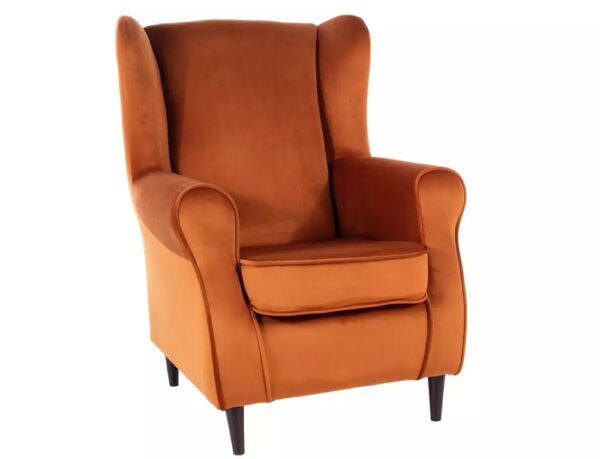 Poltrona Baron in velluto color cannella Bluvel 4215 e struttura in legno colore wenge – 75x80x101 cm